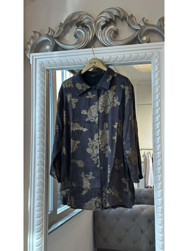 İNVEE Altın Floral Desenli Modal Gömlek