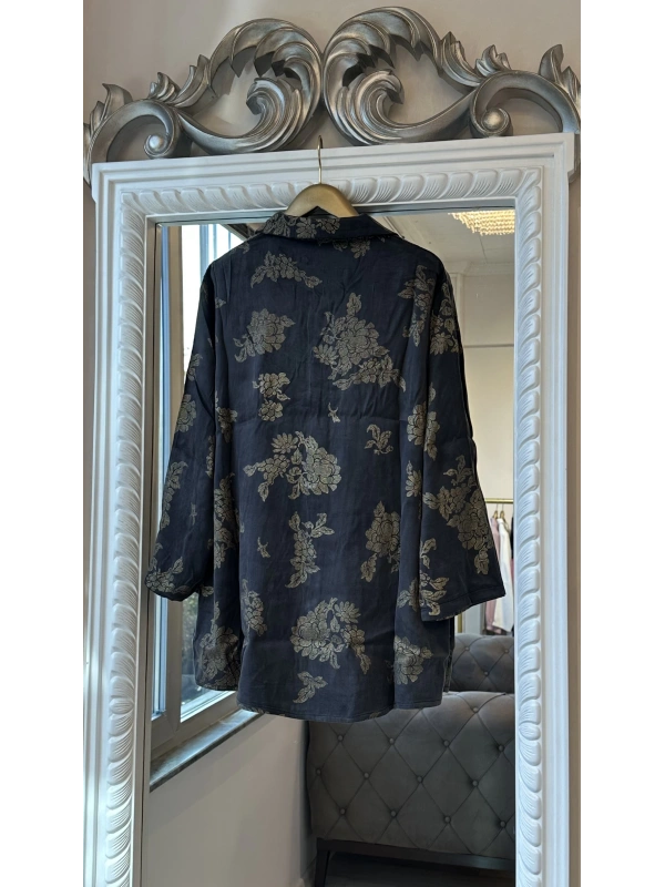 İNVEE Altın Floral Desenli Modal Gömlek