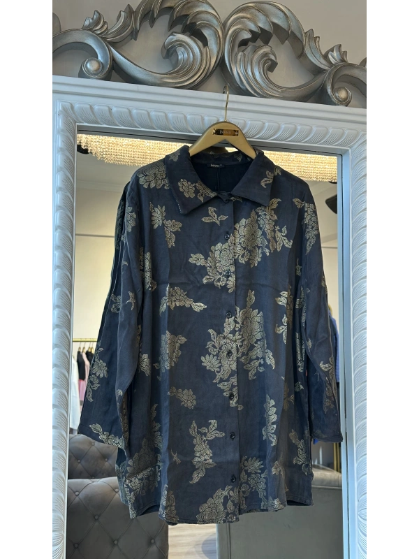 İNVEE Altın Floral Desenli Modal Gömlek