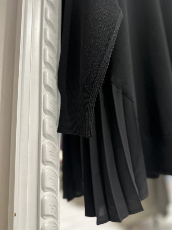 İNVEE Plise Detaylı Triko Tunik - Siyah