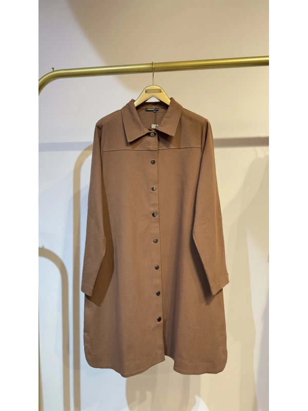 İNVEE Çıtçıt Kapamalı Mevsimilik Uzun Ceket - Tarçın