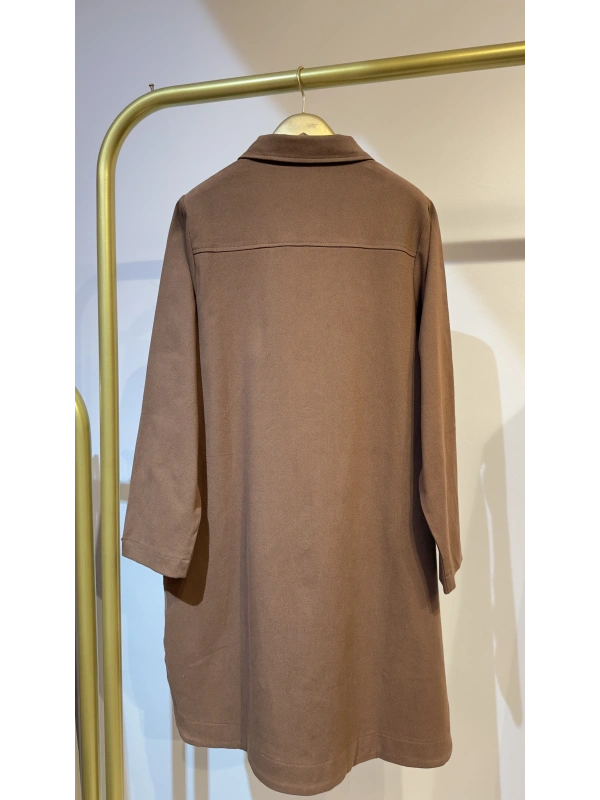 İNVEE Çıtçıt Kapamalı Mevsimilik Uzun Ceket - Tarçın