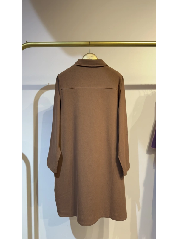 İNVEE Çıtçıt Kapamalı Mevsimilik Uzun Ceket - Tarçın