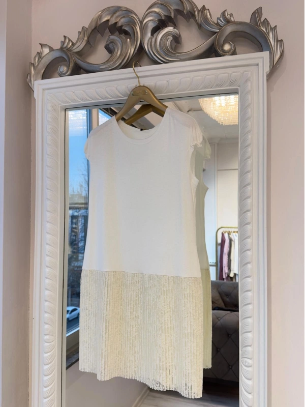 İNVEE Dantel Pliseli İç Tunik - Ekru