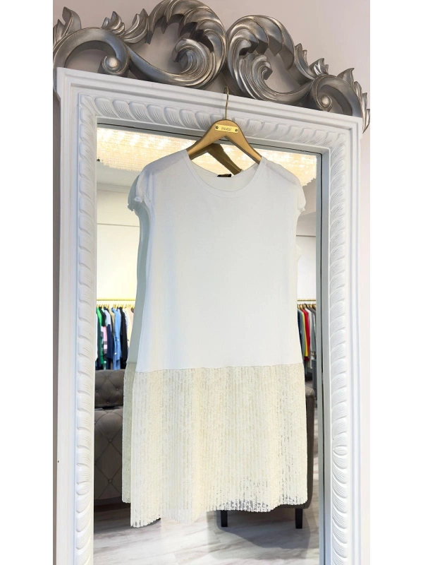 İNVEE Dantel Pliseli İç Tunik - Ekru