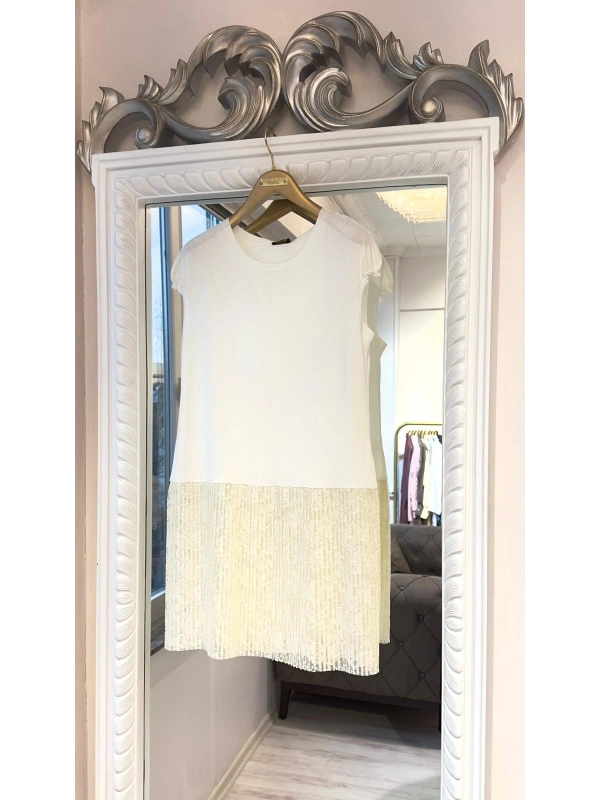 İNVEE Dantel Pliseli İç Tunik - Ekru