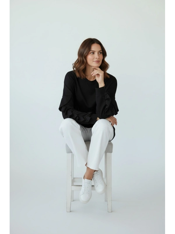 İNVEE Kolları Fırfır Detaylı Tunik - Siyah