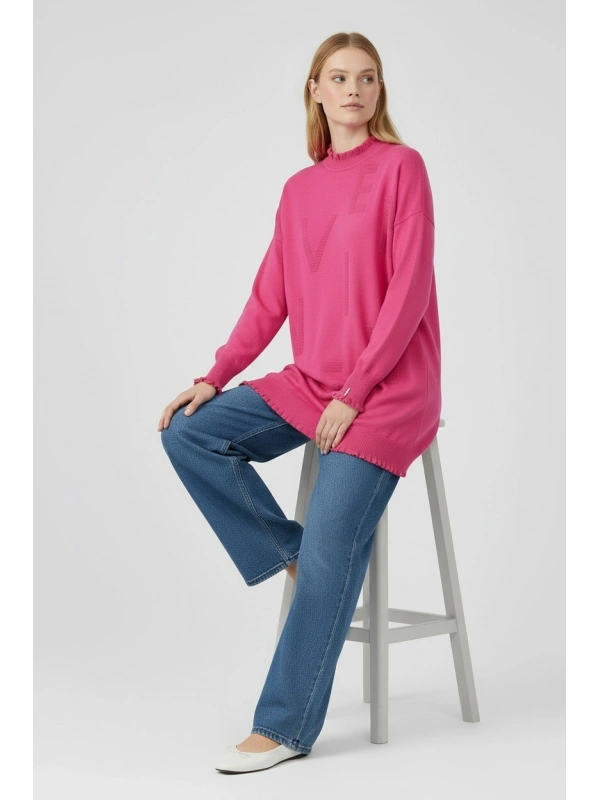 İnvee Viskon Triko Tunik - Fuşya