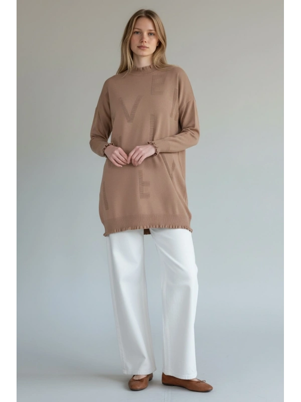 İnvee Viskon Triko Tunik - Camel