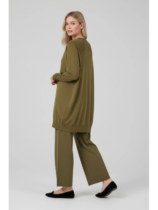 İNVEE Broş Detaylı Triko Hırka - Yağ Yeşili