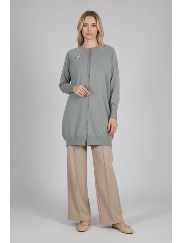 İNVEE Broş Detaylı Triko Hırka - Küfrengi