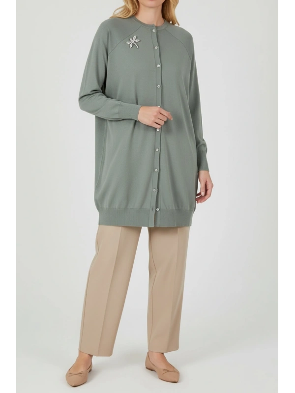 İNVEE Broş Detaylı Triko Hırka - Küfrengi