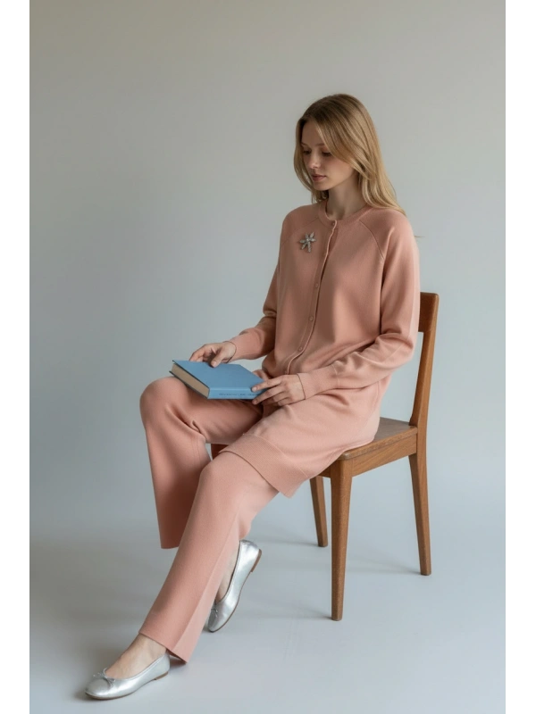 İNVEE Broş Detaylı Triko Hırka - Somon