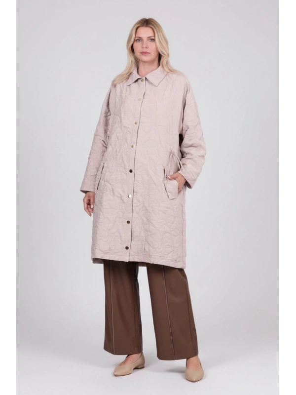 İNVEE Büyük Beden Yaprak Desenli Ceket - Bej