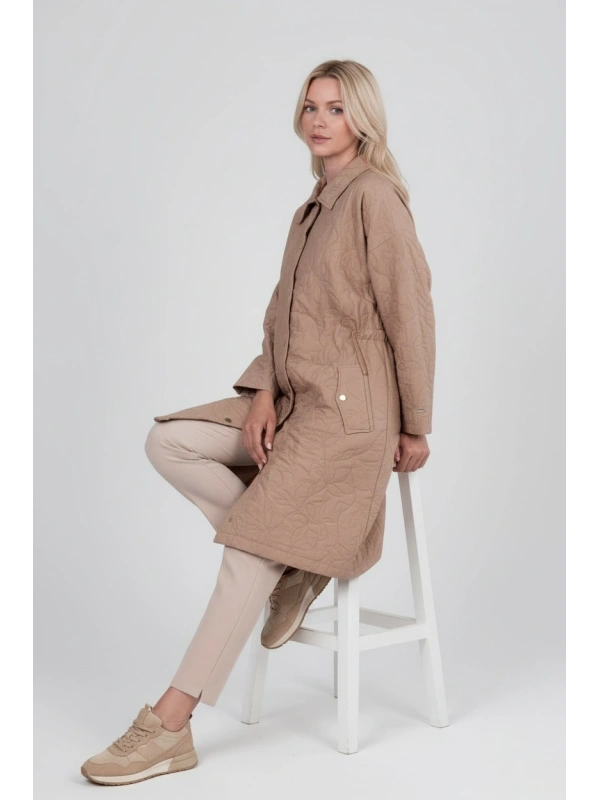 İNVEE Büyük Beden Yaprak Desenli Ceket - Camel