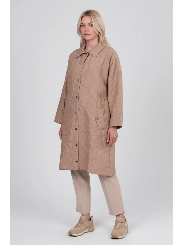 İNVEE Büyük Beden Yaprak Desenli Ceket - Camel