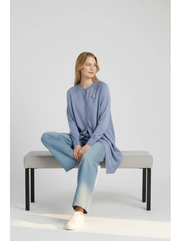 İNVEE Broş Detaylı Triko Hırka - Havacı