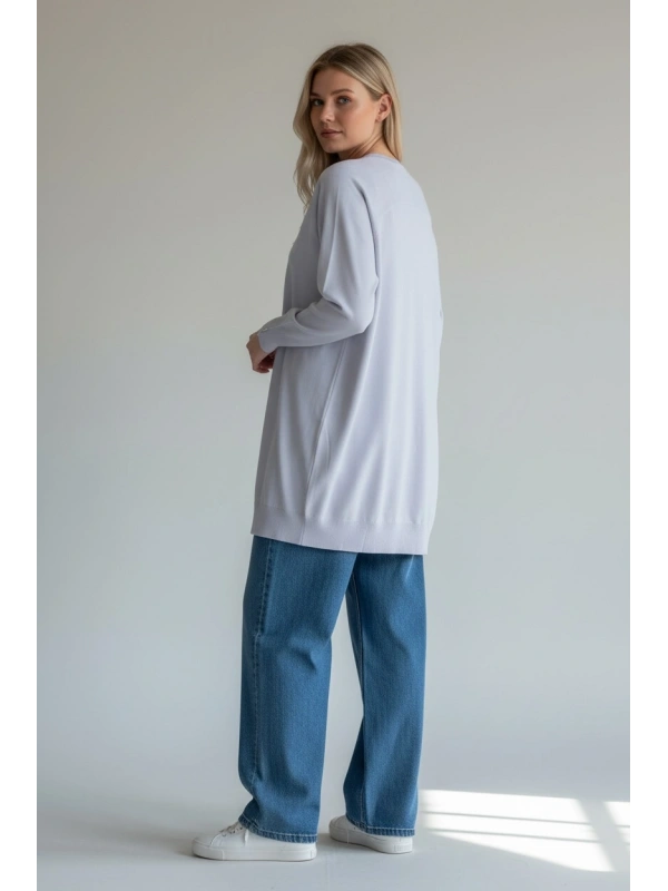 İNVEE İNVEE Broş Detaylı Triko Hırka - Açık Gri