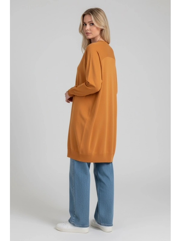 İNVEE Broş Detaylı Triko Hırka - Hardal