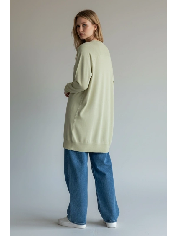 İNVEE Broş Detaylı Triko Hırka - Su Yeşili