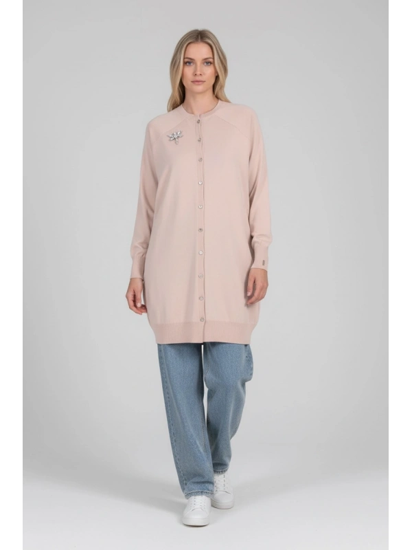 İNVEE Broş Detaylı Triko Hırka - Fondöten