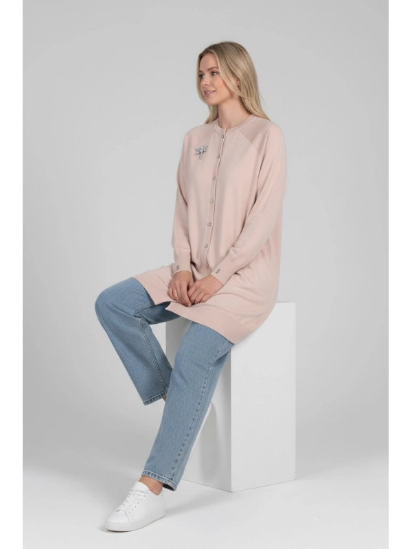 İNVEE Broş Detaylı Triko Hırka - Fondöten