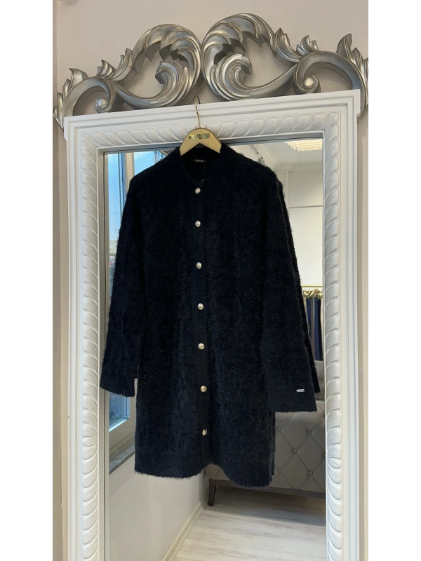 İNVEE Leopar Desenli Angora Hırka - Siyah - Siyah