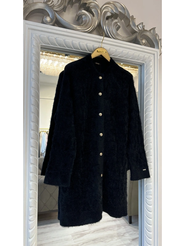 İNVEE Leopar Desenli Angora Hırka - Siyah - Siyah