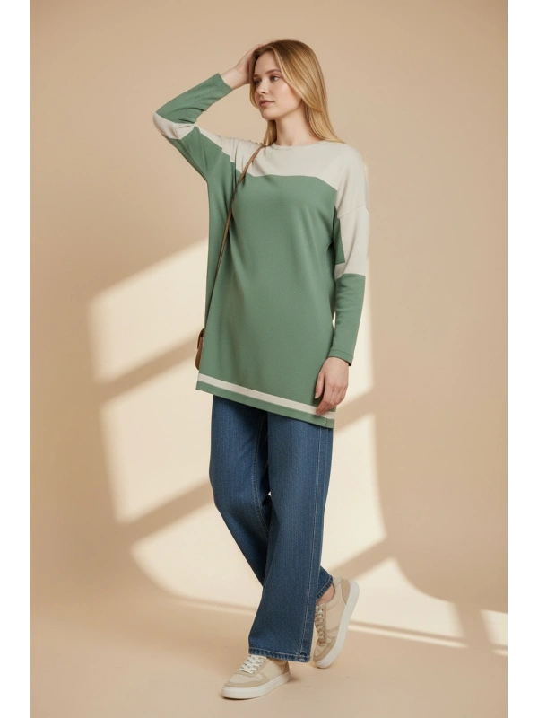 İNVEE Triko Tunik - Yeşil-Bej