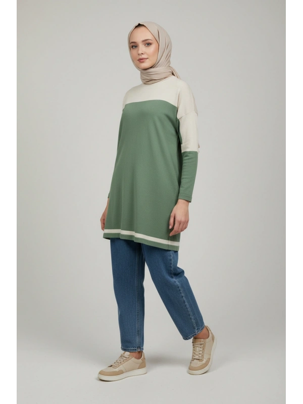 İNVEE Triko Tunik - Yeşil-Bej