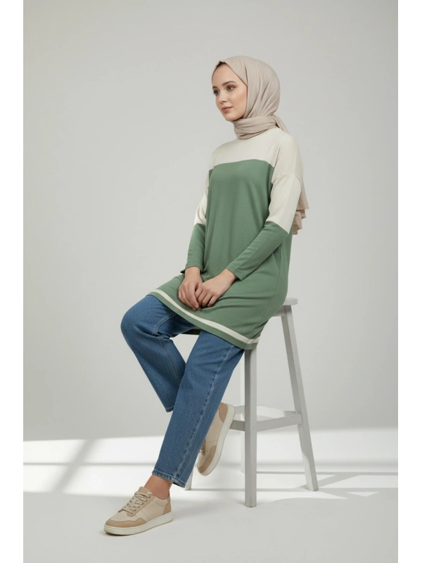 İNVEE Triko Tunik - Yeşil-Bej