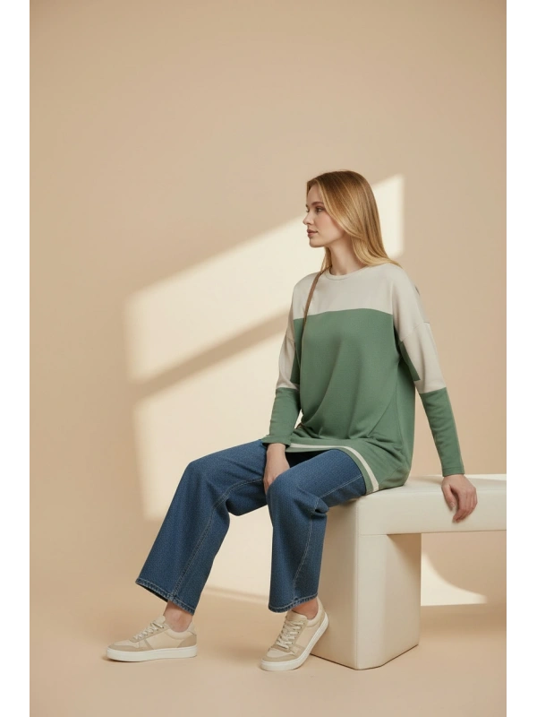 İNVEE Triko Tunik - Yeşil-Bej