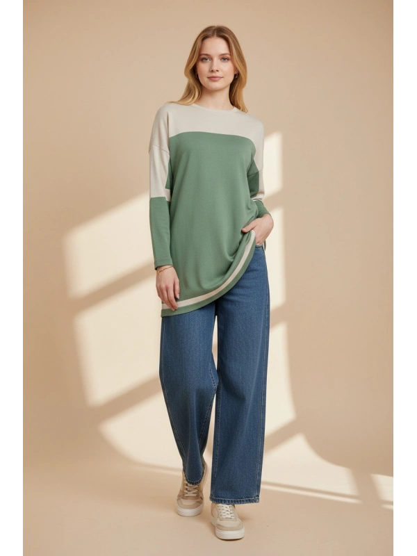İNVEE Triko Tunik - Yeşil-Bej