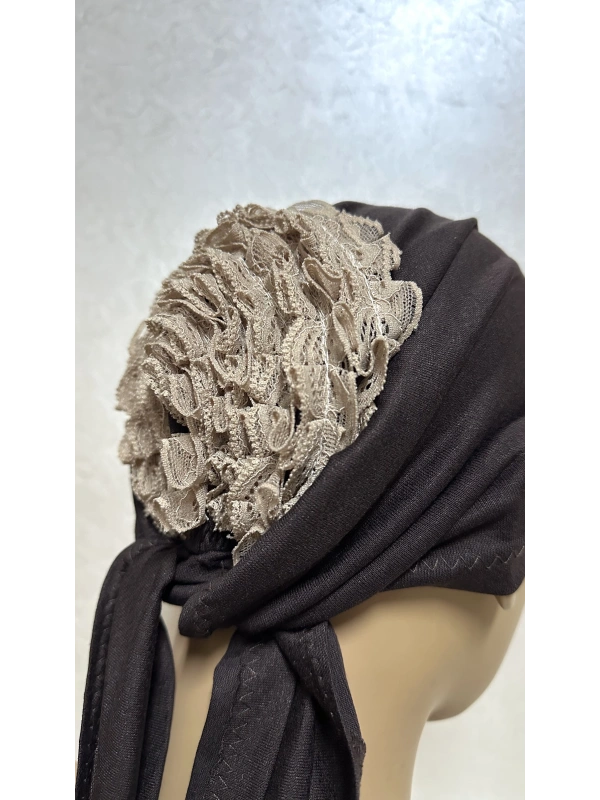 İnvee Dantelli Penye Bone - Kahverengi