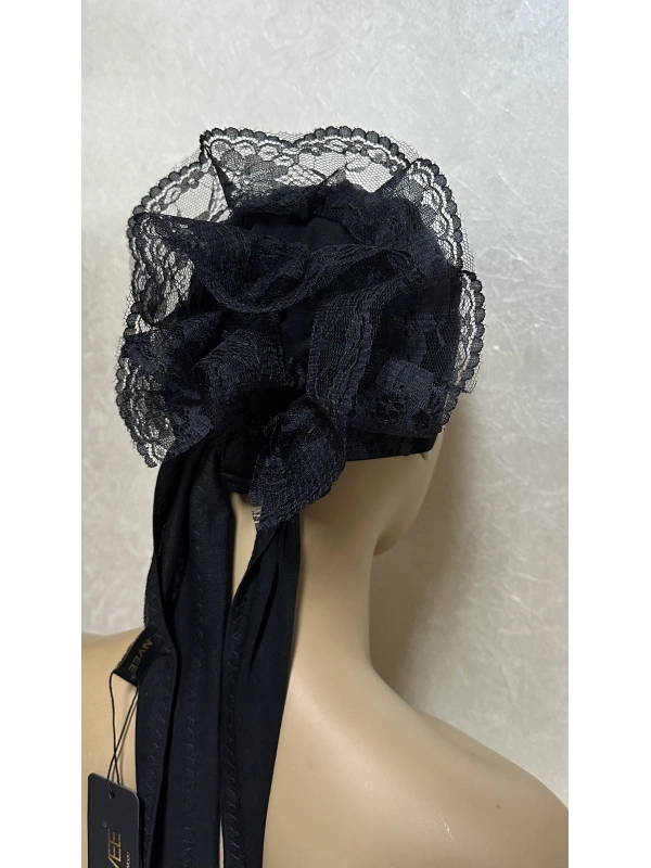 İnvee Dantelli Penye Bone - Siyah