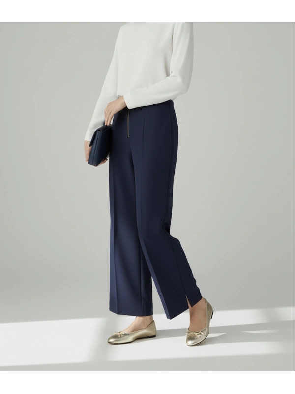 Sentez Yırtmaç Detaylı Geniş Paça Pantolon - Lacivert