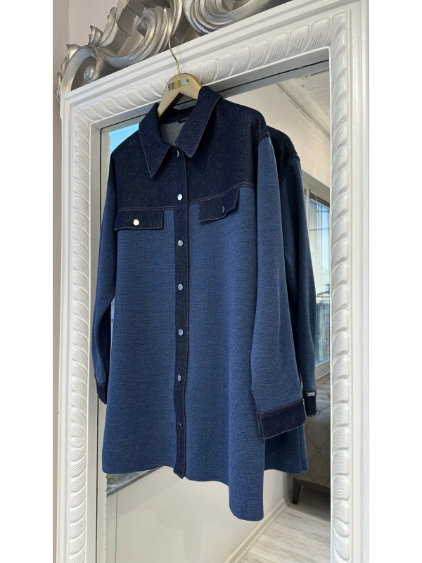 İNVEE Kadın Denim Detaylı Gömlek Ceket - İndigo