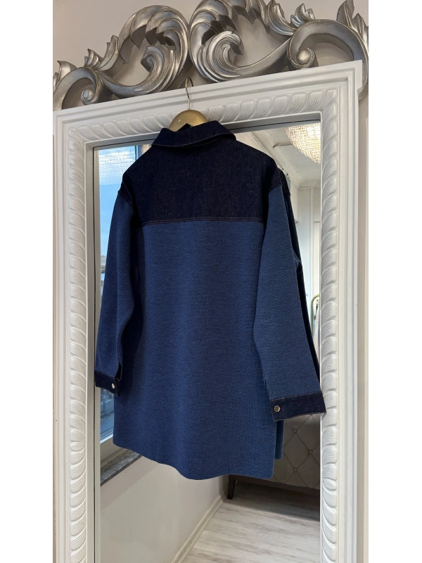 İNVEE Kadın Denim Detaylı Gömlek Ceket - İndigo