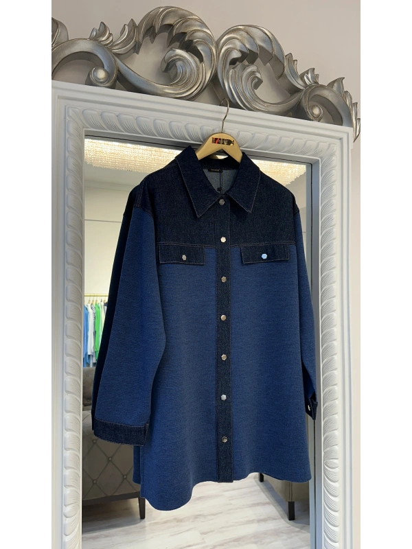 İNVEE Kadın Denim Detaylı Gömlek Ceket - İndigo