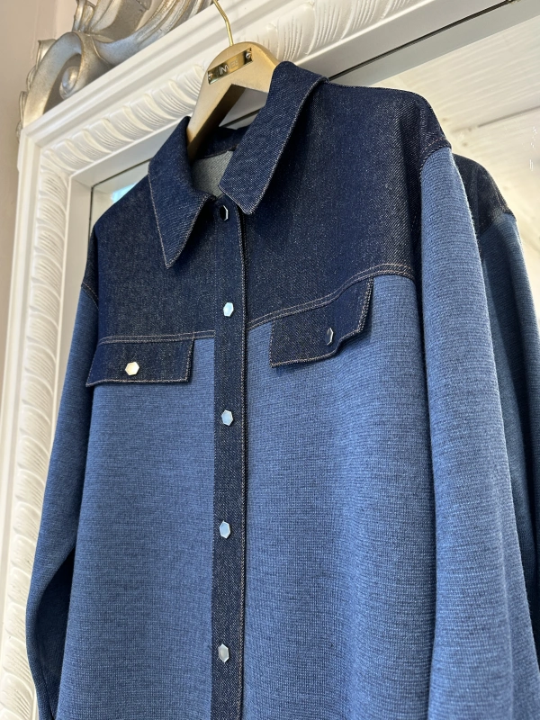 İNVEE Kadın Denim Detaylı Gömlek Ceket - İndigo