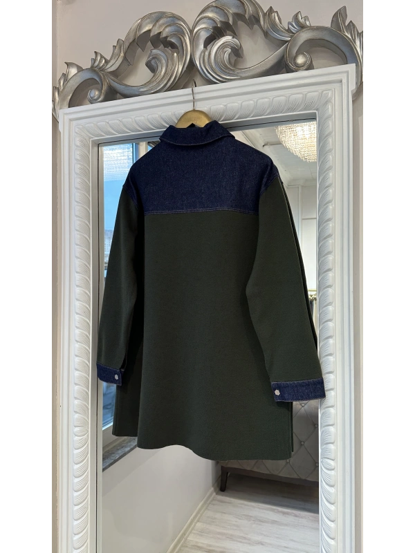 İNVEE Kadın Denim Detaylı Gömlek Ceket - Haki