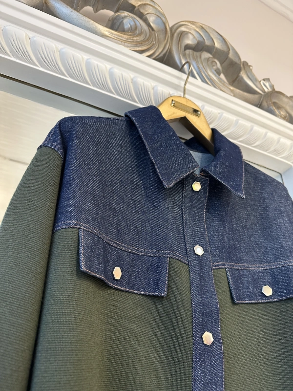 İNVEE Kadın Denim Detaylı Gömlek Ceket - Haki