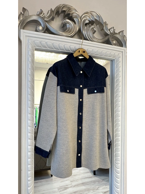 İNVEE Kadın Denim Detaylı Gömlek Ceket - Bej