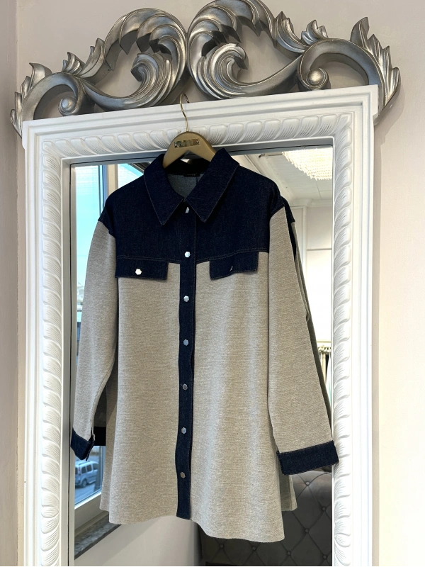 İNVEE Kadın Denim Detaylı Gömlek Ceket - Bej