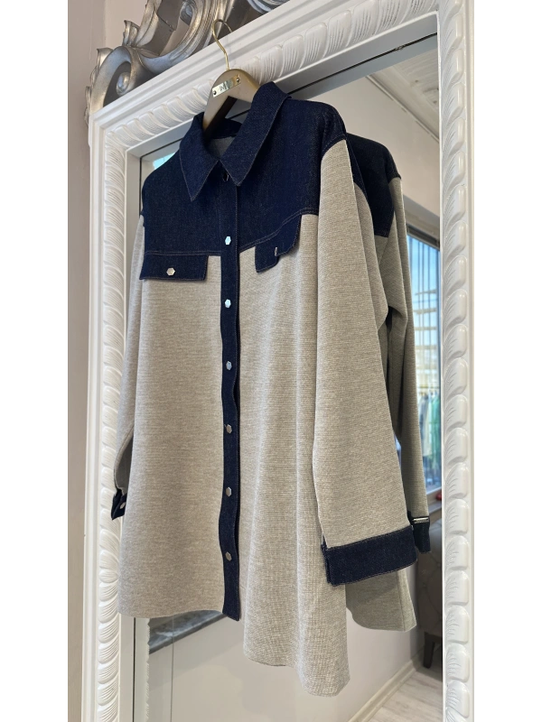 İNVEE Kadın Denim Detaylı Gömlek Ceket - Bej