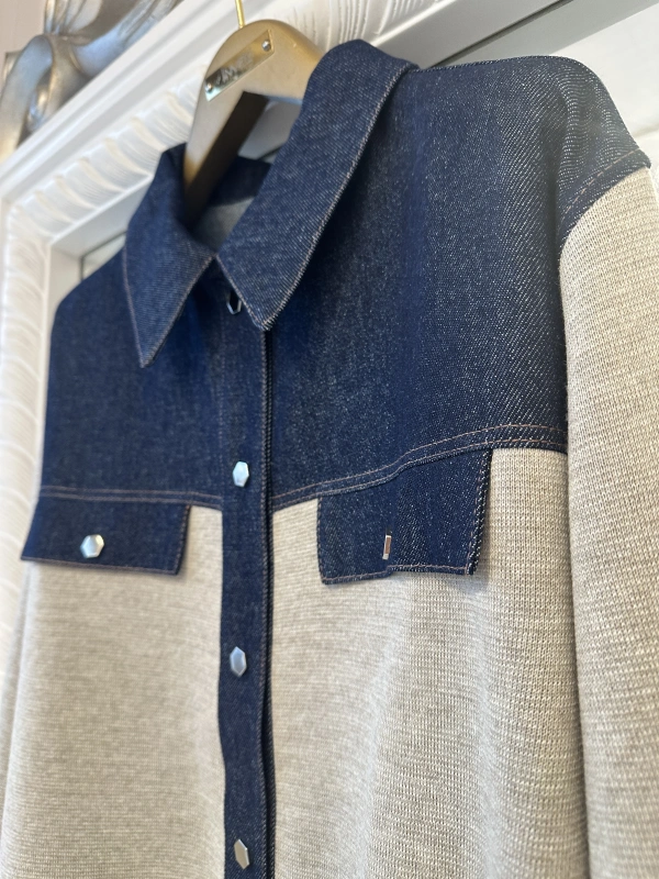 İNVEE Kadın Denim Detaylı Gömlek Ceket - Bej