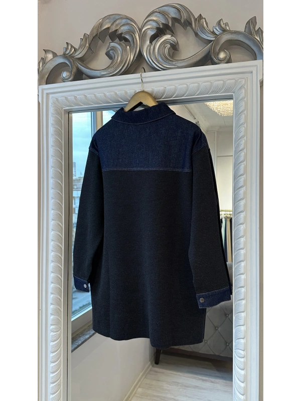 İNVEE Kadın Denim Detaylı Gömlek Ceket - Antrasit