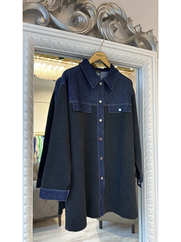 İNVEE Kadın Denim Detaylı Gömlek Ceket - Antrasit