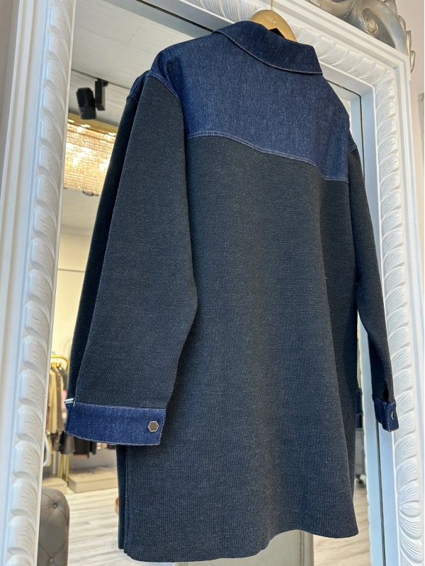 İNVEE Kadın Denim Detaylı Gömlek Ceket - Antrasit