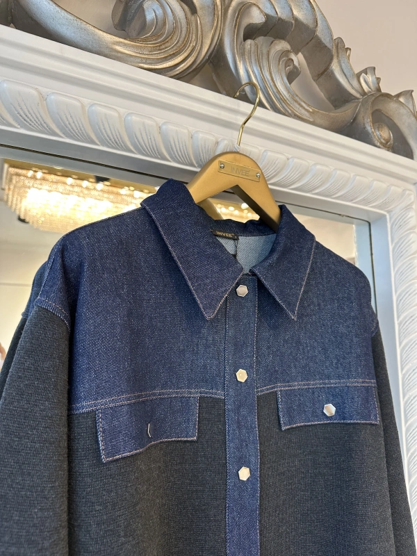 İNVEE Kadın Denim Detaylı Gömlek Ceket - Antrasit